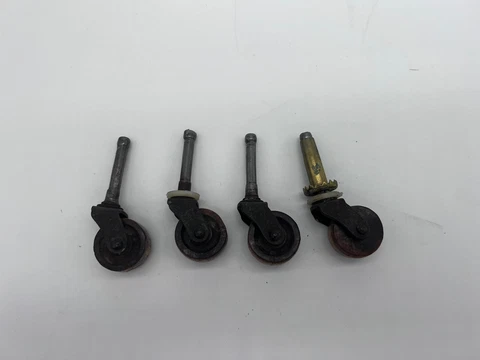 Set of 4 Furniture Dresser Casters Wood Swivel Rollers Antique Vintage Old Wheel Cover