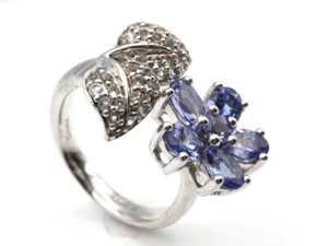 GJ69 * DESIGN EDELSTEIN RING (17) TANSANIT BLÜTE /BLATT ZIRKON 925er SILBER - Bild 1 von 4