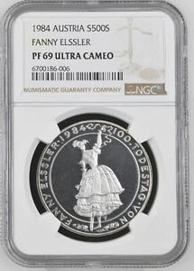 1984 Austria Silver 500 Schilling Fanny Elssler - NGC PF 69 UC - Picture 1 of 2