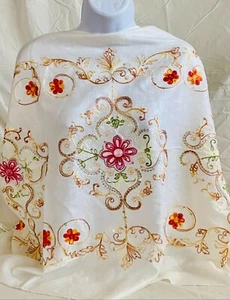 Pashmina Creamy White Scarf Wrap Shawl with Peony Flower Sparkle - Picture 1 of 4