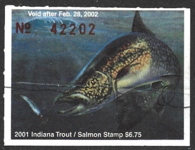 USA 2001 INDIANA Trout & Salmon Fishing Revenue Stamp #52 Signed - Image 1 of 1