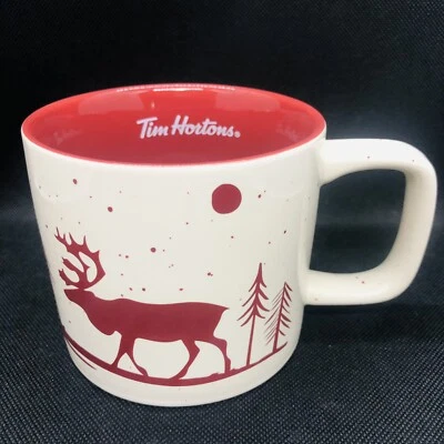 Taza Tim Hortons Canadá 2019 Coleccionable Vacaciones Alce Rojo Mango Cuadrado Foto 1 de 4