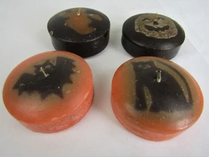 Halloween Floating Wax Candles Low Profile Jack-o-lantern Cat Bat Ghost Set of 4 - Picture 1 of 8