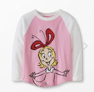 NWT Hanna Andersson Cindy Lou Who Grinch Graphic Baseball LS T-Shirt Sz 6-7 Pink - Picture 1 of 5