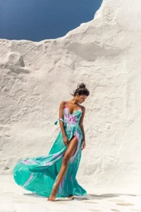Maxi Vestido ANNA KOSTUROVA Seda Tie Dye Wrap Slip M - Imagen 1 de 17