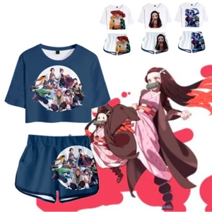 Women Girls Demon Slayer: Kimetsu no Yaiba Nezuko Kamado T-Shirt + Shorts Outfit - Picture 1 of 20