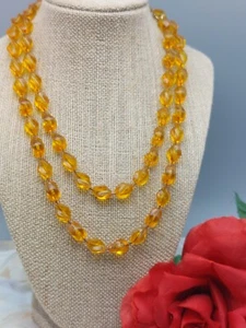 Beautiful Signed Sarah Coventry Necklace Transparent Yellow Beads 36" - Picture 1 of 10
