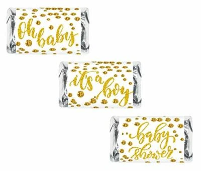 Envoltura de barra de caramelo 60 miniaturas doradas Oh Baby Boy Baby Shower Foto 1 de 4