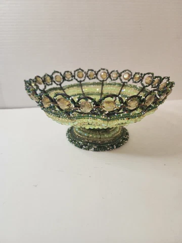 SPARKLY DECORATIVE BEADED WIRE HAND-DECORATED BASKET BOWL GREEN TONES - SANTA FE Cover
