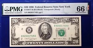 1990 $20 Federal Reserve Note Fr-2077-B New York PMG66 Gem EPQ - Picture 1 of 2