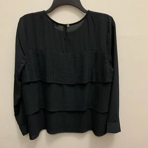 J Jill Layered Size Petite Medium Shirt Tier Black Blouse L/S Semi Sheer NEW Z1 - Picture 1 of 6