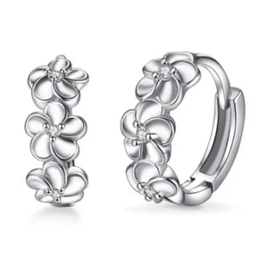 Small Flower Round Earrings - 925 Sterling Silver Earring Charm Zircon Ear Ring - Picture 1 of 19