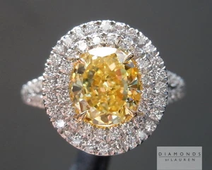 1.64ct Fancy Intense Yellow Oval Shape Halo Ring GIA R3683 Diamonds by Lauren - Picture 1 of 11