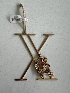 Anthropologie Gold Floral Monogram/Initial Christmas Tree Decoration. "X" - Picture 1 of 5