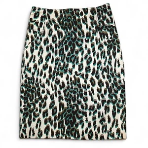NWOT! Etcetera Leopard Print Pencil Skirt Size 4 Bold Teal Taupe Black Stretch - Picture 1 of 3