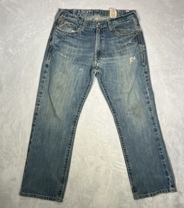 Ariat Jeans Mens 36/30 Blue Denim M5 Straight Cowboy Chore Work Thrashed Stained - Picture 1 of 9