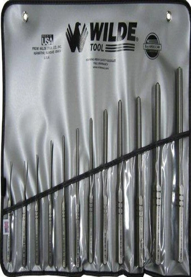 Wilde Tool Rs-912 USA Made Machinist 12pc Roll Pin Spring Punch Set W/roll Case