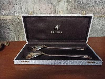 2 couverts à salade en métal argenté ERCUIS en boîte d'origine - Photo 1/4