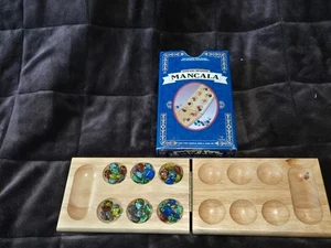 VTG Cardinal Solid Wood Folding Mancala Game With Metal Tin Sleeve Case - Picture 1 of 4