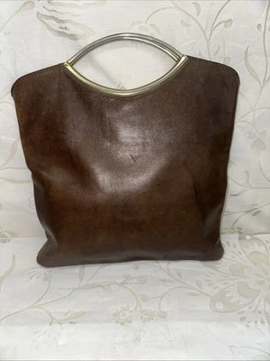 Bolso de mano vintage de cuero con asas en tono dorado Foto 1 de 4