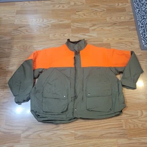 Vtg Saftbak Orange Green Upland Bird Hunting Coat Jacket Size Large Game Pouch  - Foto 1 di 12