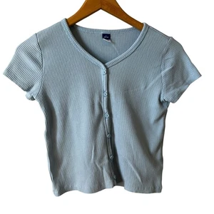 Old Navy Girls Ribbed Short Sleeve T-Shirt Top Light Blue Size Large 10-12 - Picture 1 of 6