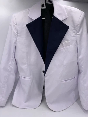 Chaqueta de graduación corbata y chaleco para hombre adulto pequeño blanco/azul y negro limpio usado una vez Foto 1 de 4
