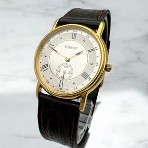 Reloj Pulsera Tissot Pequeño Segundo Redondo Esfera Blanca Hombre S Dorado Raro - Imagen 1 de 7