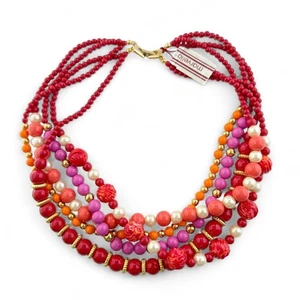 Vintage Marvella rot rosa orange Kunstperlen Perlen Lucite Multi Strang Halskette - Bild 1 von 7