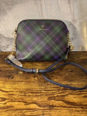 Nuevo Sin Etiquetas - Bolso Bandolera Nanette Lepore Verde Azul Correa Ajustable a Cuadros LEER Foto 1 de 4