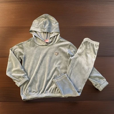Juicy Couture niñas 2 piezas Gris Terciopelo Jogging Set Talla 5 Sudadera con Capucha Foto 1 de 4