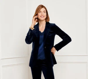 Giacca donna TALBOTS blazer moderno velluto 14WP blu navy Petite HolidayVelvet - Foto 1 di 9