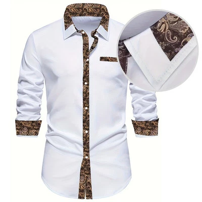 Camicia da lavoro uomo contemporanea slim fit manica lunga fantasia anacardi - Immagine 1 di 4