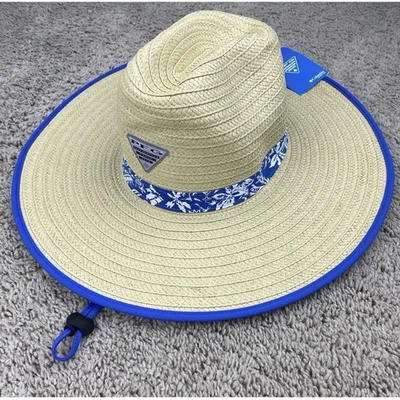 Columbia PFG Hat BAHA Straw Tropical Floral Tan Blue Men L/XL Beach Fishing NWT - Image 1 of 4