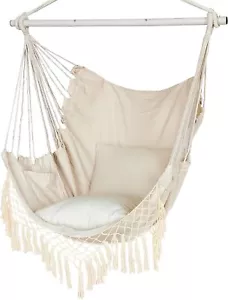 Hammock Chair, Hanging Rope Swing Seat with 2 Cushions,Macrame Hanging Chair Sid - Picture 1 of 8