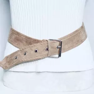Womens Fabric Belt Medium Beige Faux Suede Texture - Picture 1 of 9