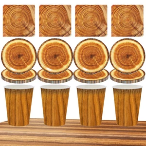 Wood Grain Party Tableware Paper Plates Cups Nakpins Camping Woodland Baby Showe - Picture 1 of 18