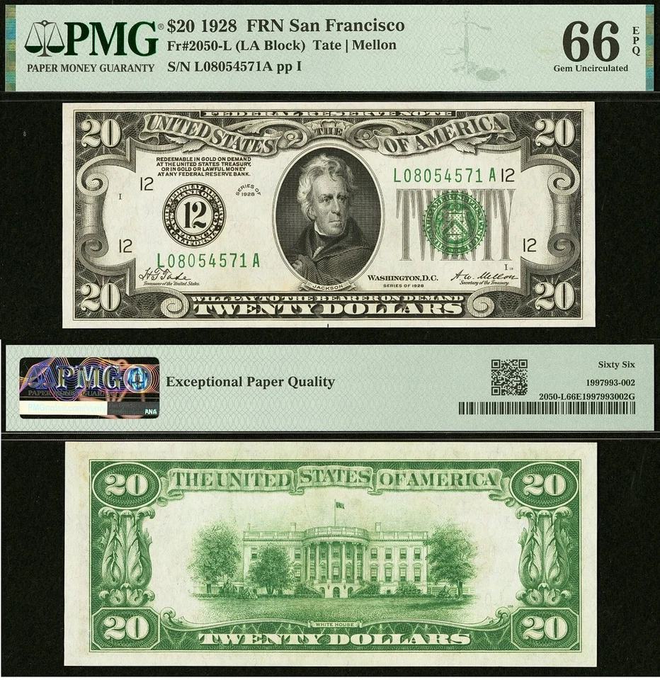 1928 $20 Federal Reserve Note PMG 66EPQ - Redeemable in Gold - San Francisco #12 - Image 1 of 3