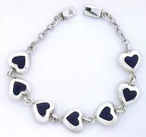 8 Zoll Herzform REINES Sterlingsilber Armband mit blauem Lapis-Inlay EBS4590 - Bild 1 von 2