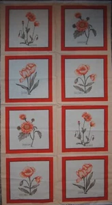 Moda Le Pavot Peach Flower Squares Cotton Quilting Fabric Panel 24" X 44" - Picture 1 of 3