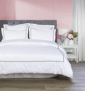 Simply Monk Luxury Egyptian Cotton Duvet Cover Set 600TC Scallop Embroidery 3PC - Picture 1 of 81