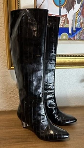 Devi Kroell Black EelSkin Tall Boots Knee Hi Leather US6 EU 36 Full EelSkin NWOB - Picture 1 of 12