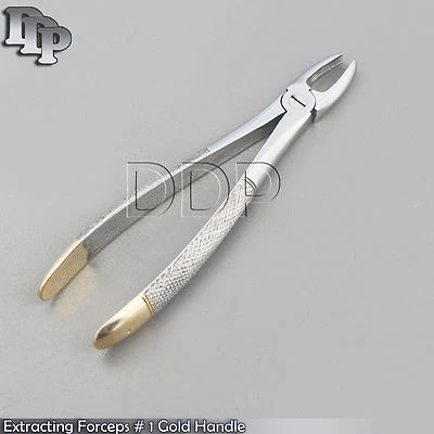 DDP UPPER CENTRAL ANTERIORS CANINES DENTAL EXTRACTION FORCEPS #1 GOLD HANDLE