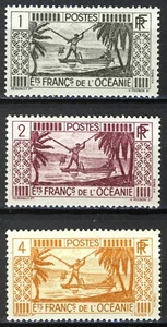 Oceanía francesa 1934, 1,2,4c pescador lanza en canoa sin montar o nunca montado - Imagen 1 de 1