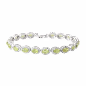 925 Sterling Silver Natural Green Peridot Gemstone Tennis Bracelet 7" - Picture 1 of 3