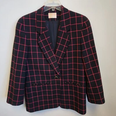 Chaqueta Blazer Pendleton Vintage Años 80 Negra y Rosa Cuadros 100% Lana Talla 12 Usada en Excelente Condición Foto 1 de 4