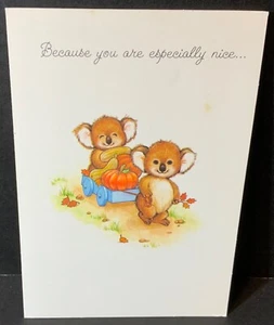 VTG Hallmark Thanksgiving Card Adorable Anthropomorphic Koala Bears Pumpkins - Picture 1 of 3