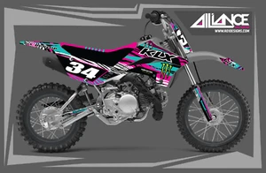 Graphics Kit for Kawasaki KLX110 KLX110R/RL (2010-2023) ZEBRA Series- TEAL - Picture 1 of 7