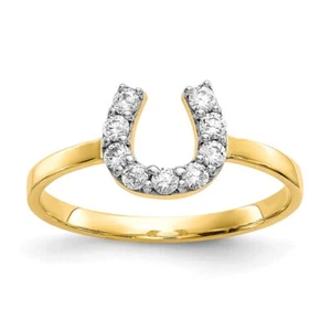 Real 10K Yellow Gold CZ Horse Shoe Ring Size:6; Women & Men - Picture 1 of 8