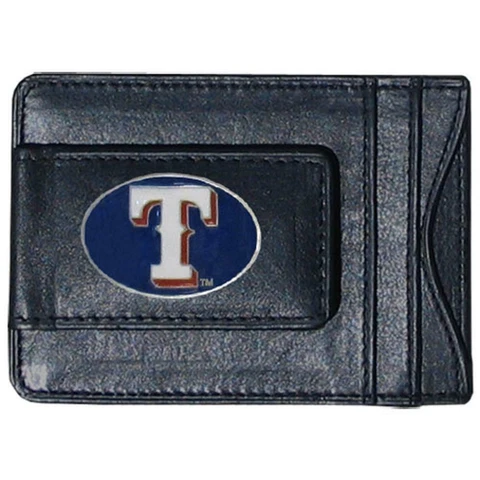 Texas Rangers Fine Leather Money Clip Wallet (NEW) MLB Black Billfold Cover